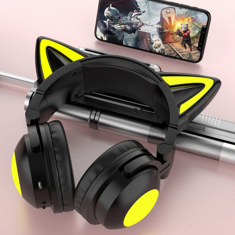 RGB Cute Cat Wireless Headphones Girls Kids Gift Headset with Microphone 7.1 Stereo Music Headset Gaming Φώτα ελέγχου με κουτί