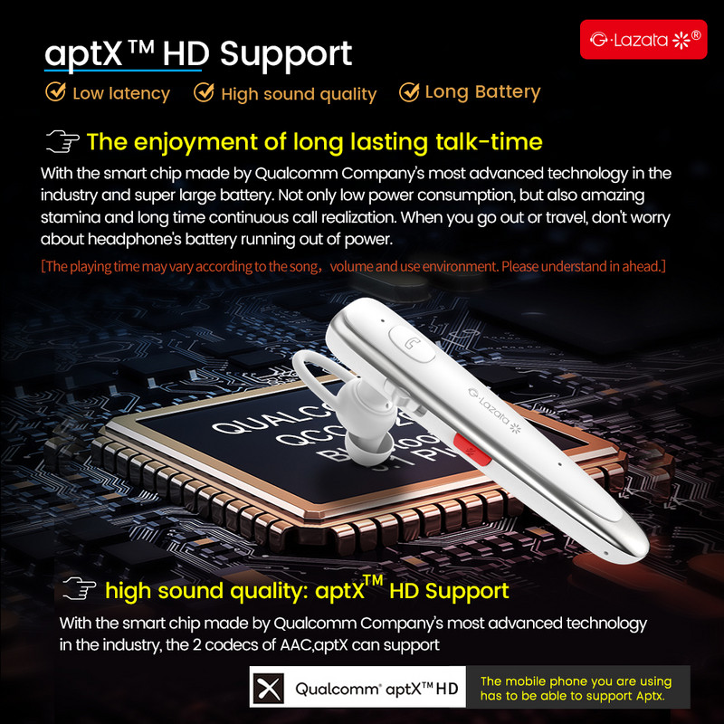 Ασύρματο ακουστικό Bluetooth Glazata με ENC Dual Mic Noise Cancelling & Mute Key, Αυθεντικά ακουστικά για Οδήγηση, Γραφείο, Επιχειρήσεις