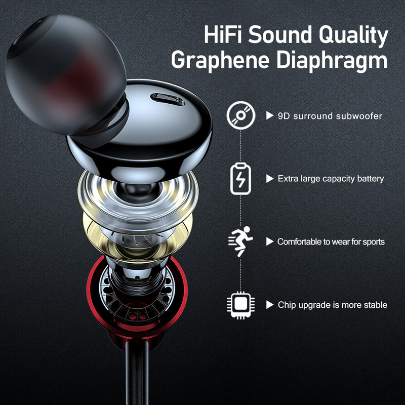 NOVE 5.1 Bluetooth slušalice, 100 sati reprodukcije basa u ušima, bežične slušalice, traka za oko oko vrata, vodootporne slušalice, magnet za TF karticu