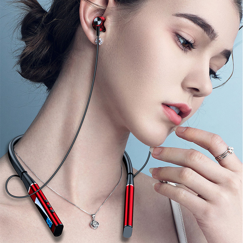 NOVE 5.1 Bluetooth slušalice, 100 sati reprodukcije basa u ušima, bežične slušalice, traka za oko oko vrata, vodootporne slušalice, magnet za TF karticu