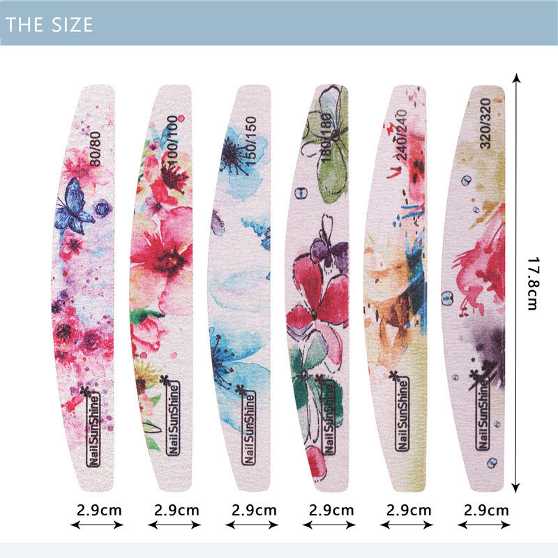 Naujas nagų dildės gėlėmis margintas nagų buferis Blokas Spalvinga Lime a ongle 80/100/150/180/240/320 Manikiūro įrankiai Nagų priežiūros įrankiai