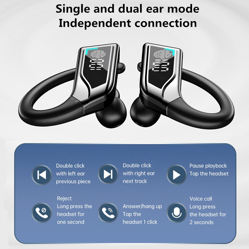 Căști fără fir Q8 TWS Căști Bluetooth Cârlig stereo pentru ureche Control tactil Reducerea zgomotului Căști impermeabile cu microfon