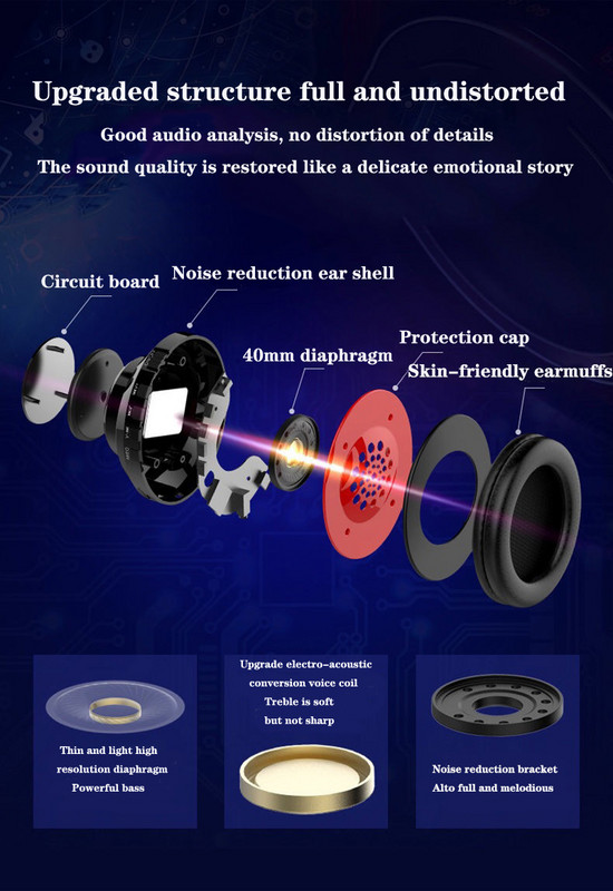 Bluetooth ausinės Sulankstomos belaidės ausinės stereo ausinės Mp3 grotuvas su mikrofonu Spalvingas palaikymas TF kortelės kompiuterio ausinės
