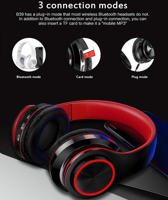 Bluetooth ausinės Sulankstomos belaidės ausinės stereo ausinės Mp3 grotuvas su mikrofonu Spalvingas palaikymas TF kortelės kompiuterio ausinės