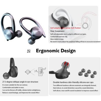 TWS R200 Bluetooth слушалки Истински безжични стерео слушалки Спортни безжични слушалки Кука за уши Водоустойчиви слушалки с микрофон