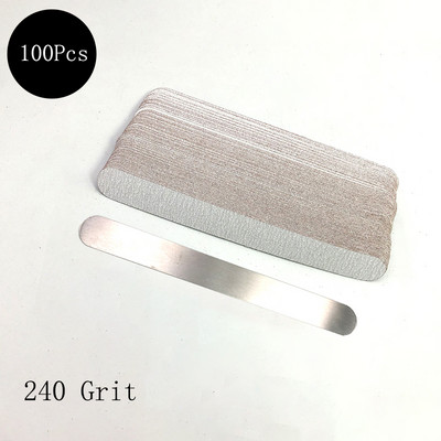 100 бр./лот професионална резервна пила за нокти 100/180/240 сива шкурка с 1 бр. метална дръжка двустранна буферна пила за нокти