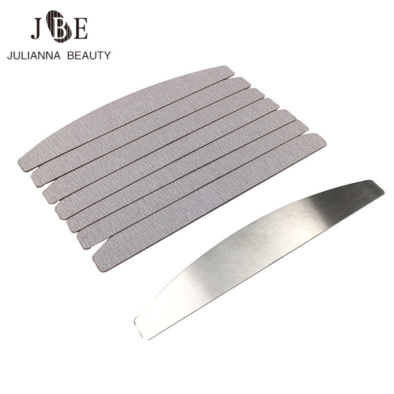 Naujas pilkas metalinis nagų dildės nuospaudų valiklis manikiūro nagų dailės nerūdijančio plieno rankenos švitrinis popierius su 50 vnt.