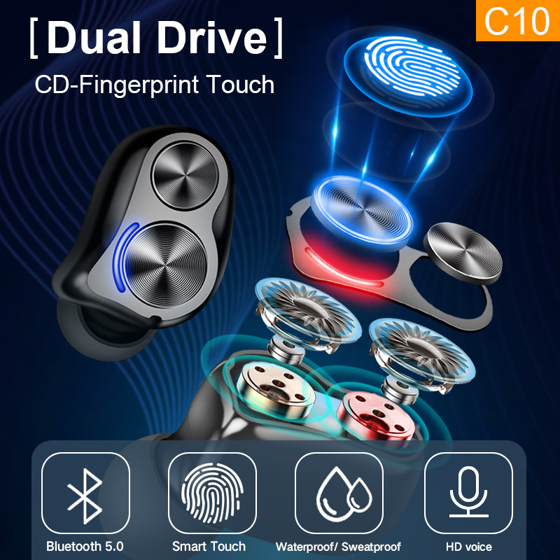 TWS Ausinės Belaidės Bluetooth ausinės V5.0 9D Stereo Garsas Sportinis Neperšlampamos Žemųjų dažnių ausinės Triukšmą mažinančios ausinės su mikrofonu