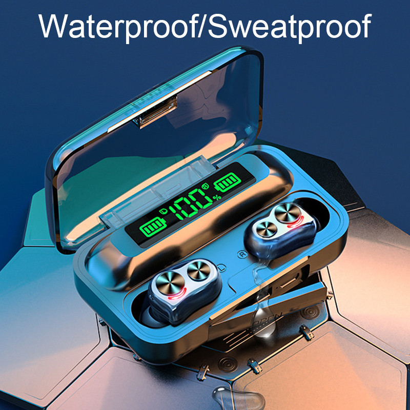 TWS Ausinės Belaidės Bluetooth ausinės V5.0 9D Stereo Garsas Sportinis Neperšlampamos Žemųjų dažnių ausinės Triukšmą mažinančios ausinės su mikrofonu