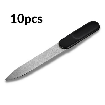 10 PCS/Lot Метална пила за нокти Черна дръжка Силен ръб Двустранна маникюр Заточване Подстригване на ноктите Красота Педикюр Нокти Грижа за краката