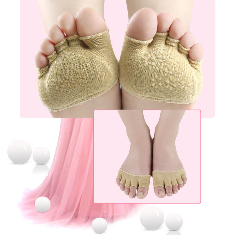 2vnt = 1 pora penkių pirštų puskojinės priekinių pėdų pagalvėlės pėdų priežiūros pedikiūro gelis atvirų pirštų atskyrimo korektorius ortopedinės priemonės moterims