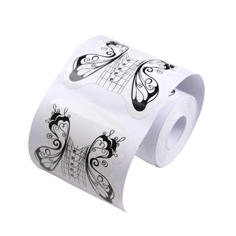 100/500 vnt Butterfly nagų priauginimo trafaretai Prancūziški nagų formų patarimai Akrilo gelio vadovas Formos lipdukai įrankiai