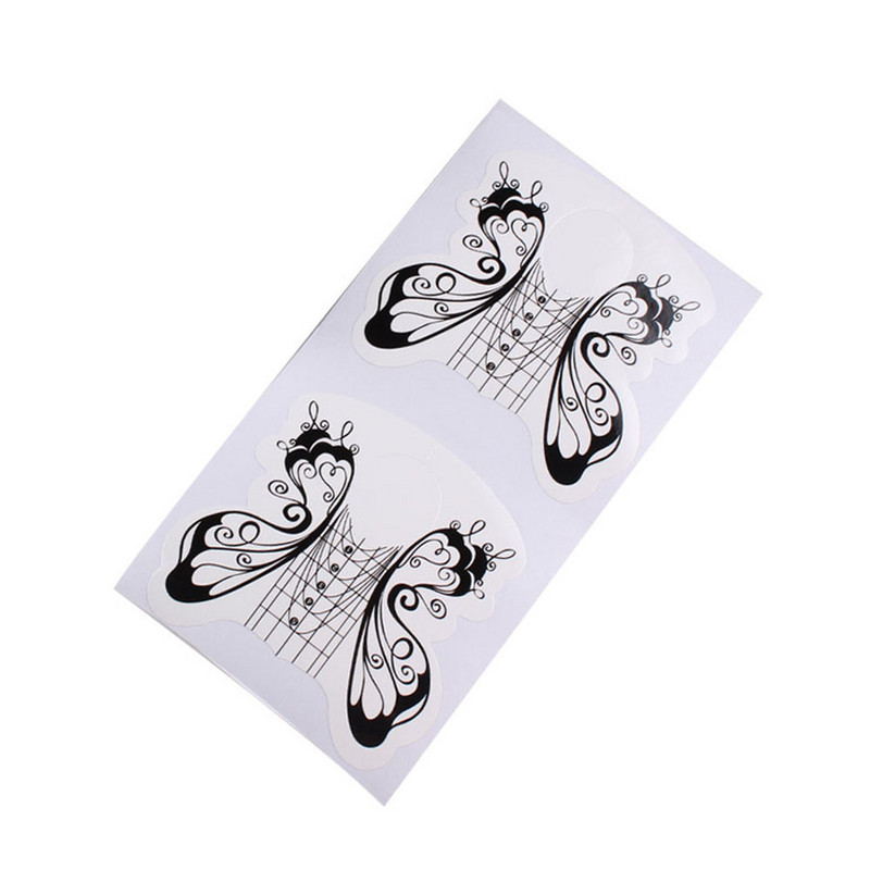 100/500 vnt Butterfly nagų priauginimo trafaretai Prancūziški nagų formų patarimai Akrilo gelio vadovas Formos lipdukai įrankiai