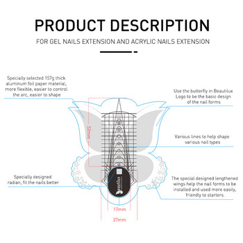 Beautilux Професионални форми за нокти, 300 бр./ролка, гел, акрилни нокти за удължаване на ноктите Chablon Хартиен стикер Butterfly Shablon
