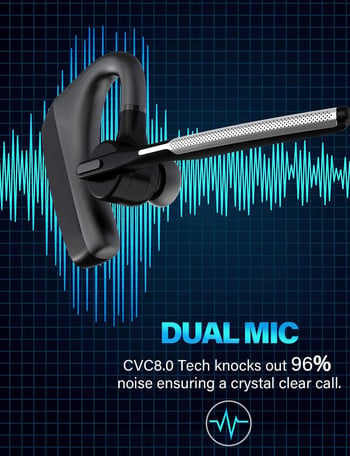 Ακουστικά Bluetooth Ασύρματα ακουστικά HD Ακουστικά με CVC8.0 Λειτουργία μείωσης θορύβου διπλού μικροφώνου Κατάλληλο για έξυπνο τηλέφωνο