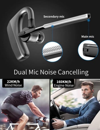 Bluetooth слушалки Безжични слушалки HD слушалки с двоен микрофон CVC8.0 Функция за намаляване на шума, подходящи за смарт телефон
