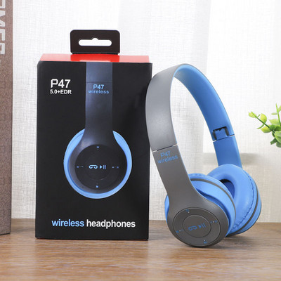 Új P47 vezeték nélküli fejhallgató Bluetooth 5.0 fülhallgató összehajtható basszus sisak támogatás TF-kártya minden telefonhoz PC PS4 mikrofon fejhallgatóval