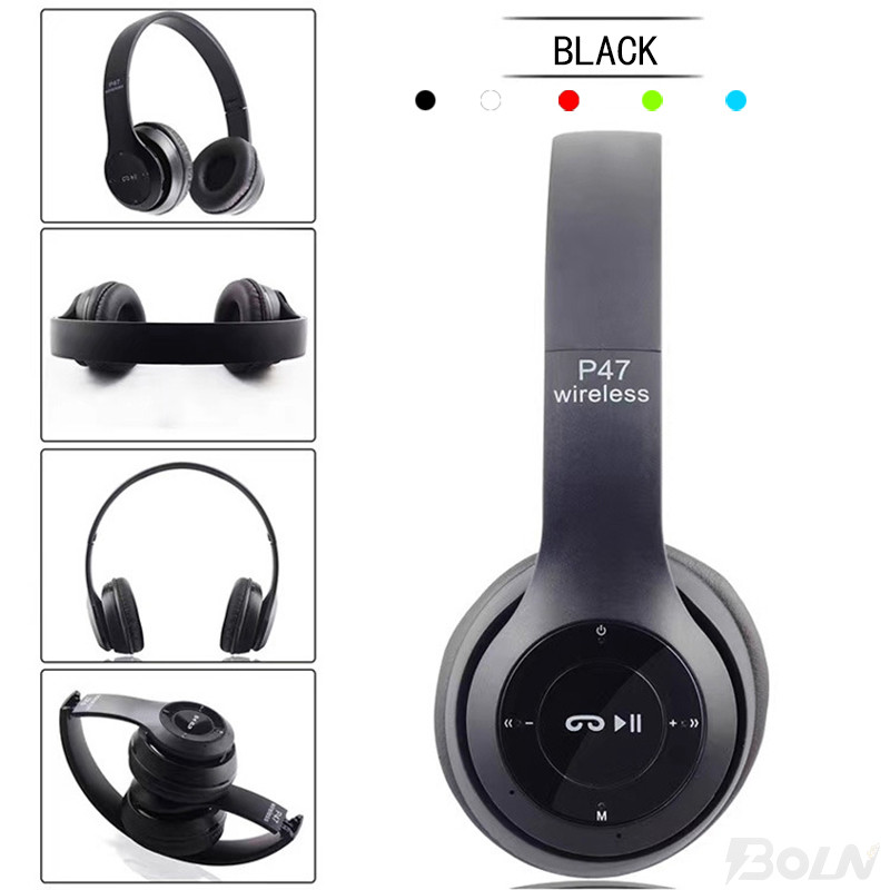 Új P47 vezeték nélküli fejhallgató Bluetooth 5.0 fülhallgató összehajtható basszus sisak támogatás TF-kártya minden telefonhoz PC PS4 mikrofon fejhallgatóval