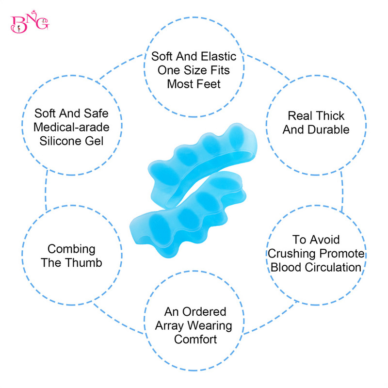 1 pora nagų pirštų skirtuvų silikoninių pėdų pirštų atskyrimo priemonių, lanksčios buniono korektorius tiesintuvo pirštų tarpiklio pėdų priežiūros priemonė