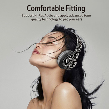 Νέα Fashion Graffiti Headphones Bluetooth 5.0 Headset Wireless Earphone Headphone for Phone IOS Android PC Υποστήριξη Ενσύρματο TF FM