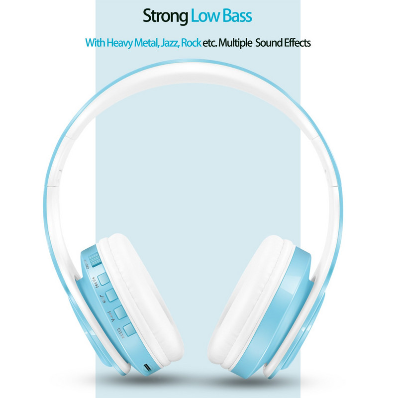 Noua sosire Macaron Colors Audio stereo Mp3 Căști Bluetooth Căști fără fir Suport pentru căști Card SD cu microfon Redare 20 de ore