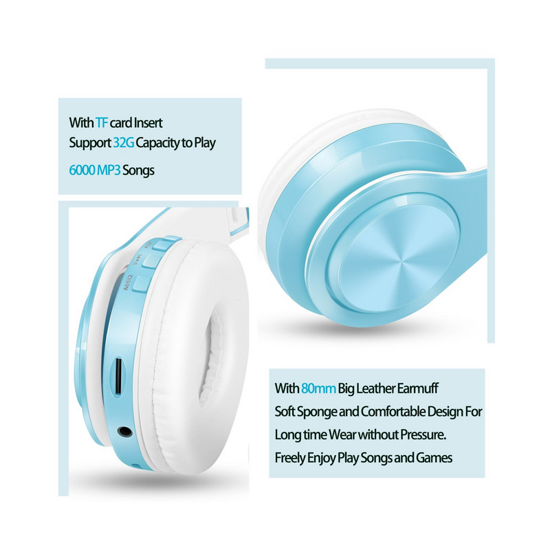 Noua sosire Macaron Colors Audio stereo Mp3 Căști Bluetooth Căști fără fir Suport pentru căști Card SD cu microfon Redare 20 de ore