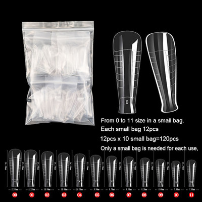 120Pcs Plastični oblik Lažni vrhovi za nokte za produljenje kalupa za nokte Gornji oblici za izgradnju UV gela za poli gel za nokte Qiuck kalup za produljenje