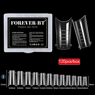 120Pcs Plastični oblik Lažni vrhovi za nokte za produljenje kalupa za nokte Gornji oblici za izgradnju UV gela za poli gel za nokte Qiuck kalup za produljenje