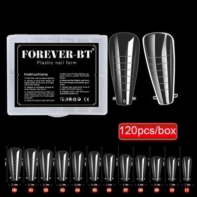 120Pcs Plastični oblik Lažni vrhovi za nokte za produljenje kalupa za nokte Gornji oblici za izgradnju UV gela za poli gel za nokte Qiuck kalup za produljenje