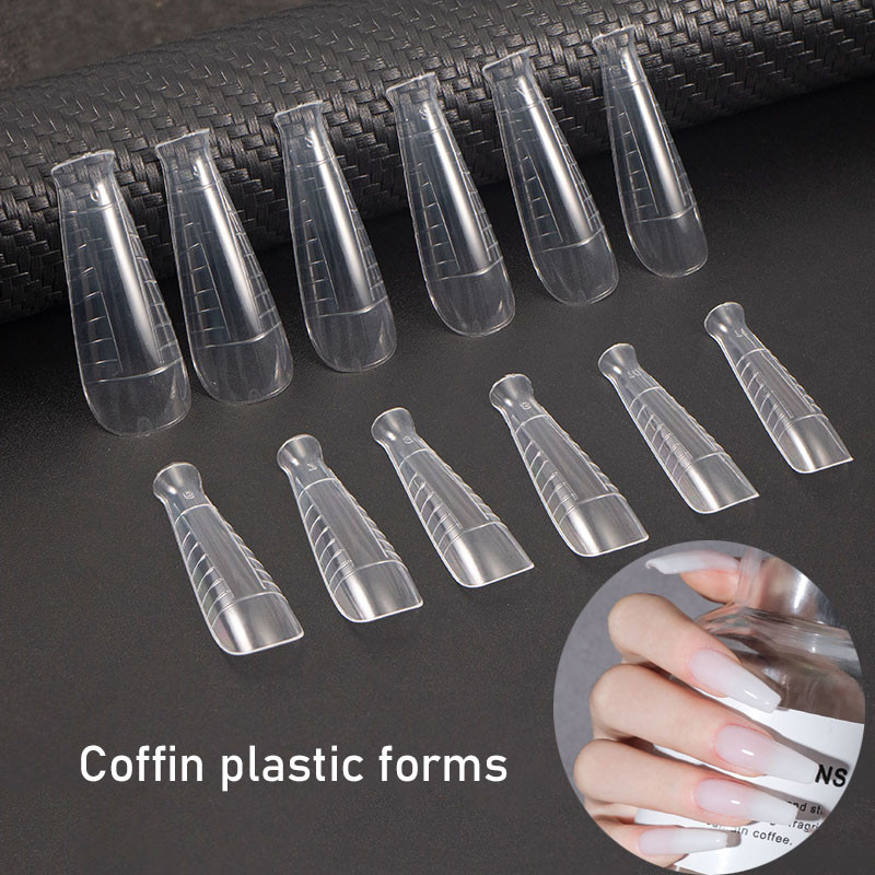 120Pcs Plastični oblik Lažni vrhovi za nokte za produljenje kalupa za nokte Gornji oblici za izgradnju UV gela za poli gel za nokte Qiuck kalup za produljenje