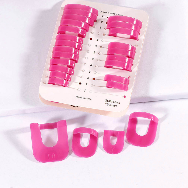 26 vnt. rožinis raudonas nagų apsauginis dangtelis 10 dydžių plastikinis nagų lako apsauginis nagų dailė UV gelio lakas pirštų padengimas manikiūro įrankiai