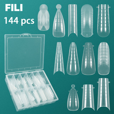 FILI 144/120 DB Kettős formájú Nail Poly UV Nails Gel System átlátszó újrafelhasználható barkács körömhosszabbító forma Gyors építő köröm felső forma