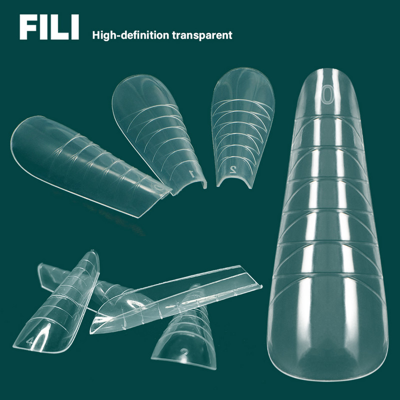 FILI 144/120 DB Kettős formájú Nail Poly UV Nails Gel System átlátszó újrafelhasználható barkács körömhosszabbító forma Gyors építő köröm felső forma