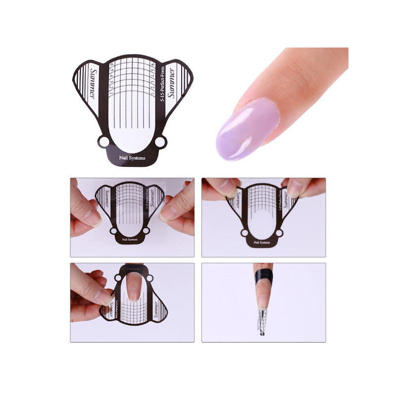 100 komada Proširi oblik nokta UV gel oblik papira za izgradnju Francuski šablon za produžavanje vrhova prstiju Samoljepljivi alat za popravak noktiju