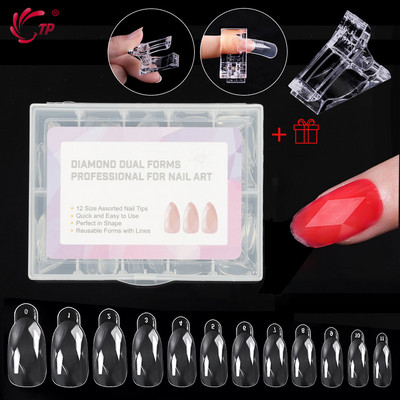 Greiti pelėsių antgaliai Dviejų formų pirštų nagų dailė UV polietileno nagų gelis skaidrus statybinis pelėsis netikrų nagų galiukai pirštų priauginimas netikras antgalis