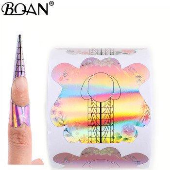 BQAN 100/300 бр. Квадрат/Ромб/Стилет Лазерна градиентна форма за нокти Акрилни нокти UV гел Ръководна форма за удължаване на ноктите Самозалепваща се S
