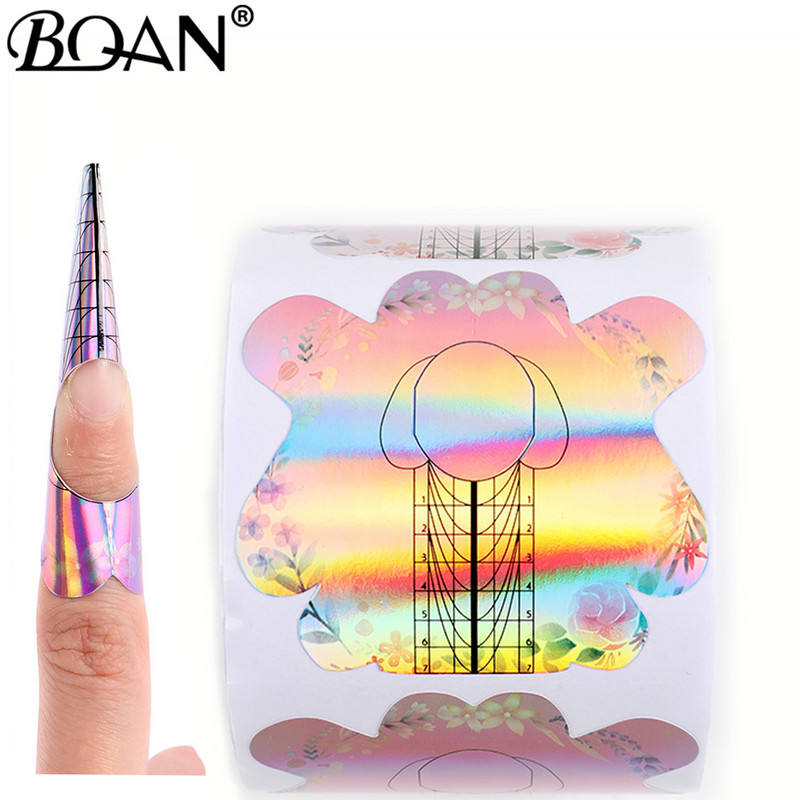 BQAN 100/300 komada Kvadrat/Romb/Štileto Laser Gradijent Oblik noktiju Akrilni nokti UV Gel Vodič za produžavanje noktiju Samoljepljivi S