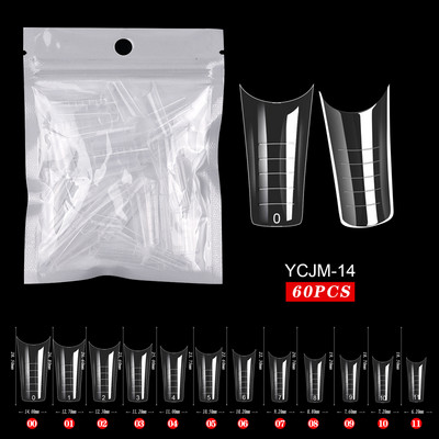 60 buc. Forme duble Extensie pentru unghii false Crystal Clear Sfaturi pentru unghii cu acoperire completa Deget fals Accesorii profesionale pentru manichiura Instrumente