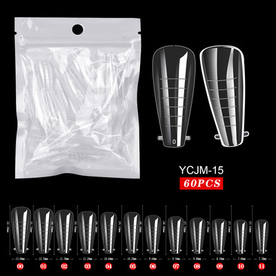 60 buc. Forme duble Extensie pentru unghii false Crystal Clear Sfaturi pentru unghii cu acoperire completa Deget fals Accesorii profesionale pentru manichiura Instrumente