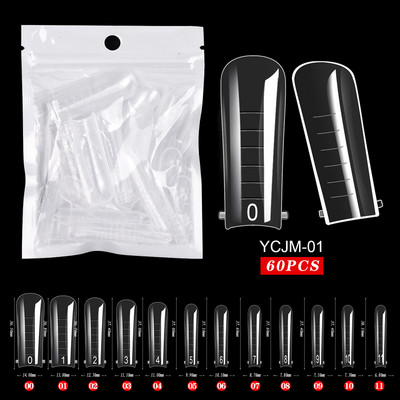 60 buc. Forme duble Extensie pentru unghii false Crystal Clear Sfaturi pentru unghii cu acoperire completa Deget fals Accesorii profesionale pentru manichiura Instrumente