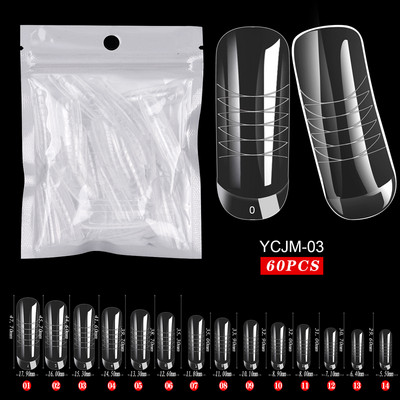 60 buc. Forme duble Extensie pentru unghii false Crystal Clear Sfaturi pentru unghii cu acoperire completa Deget fals Accesorii profesionale pentru manichiura Instrumente