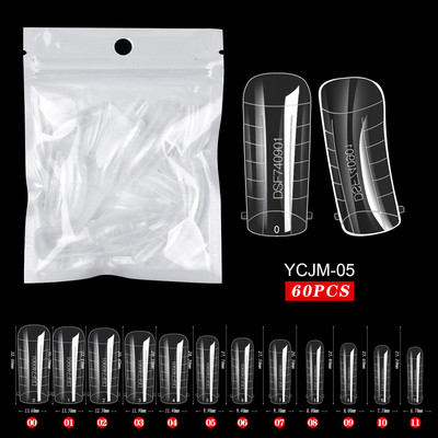 60 buc. Forme duble Extensie pentru unghii false Crystal Clear Sfaturi pentru unghii cu acoperire completa Deget fals Accesorii profesionale pentru manichiura Instrumente