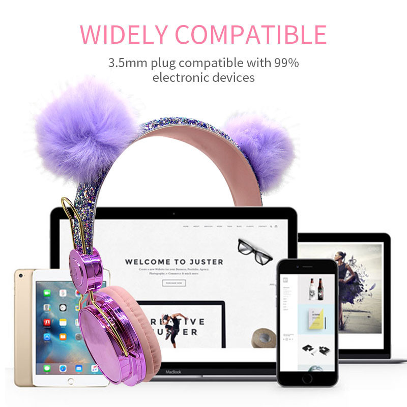 Bling ασύρματα ακουστικά Bluetooth για κορίτσια ενσύρματα ακουστικά με μικρόφωνο Παιδικά πολυτελή Glitter χαριτωμένα ακουστικά μουσικής Hairball