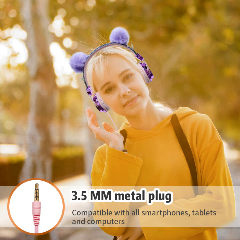 Bling ασύρματα ακουστικά Bluetooth για κορίτσια ενσύρματα ακουστικά με μικρόφωνο Παιδικά πολυτελή Glitter χαριτωμένα ακουστικά μουσικής Hairball