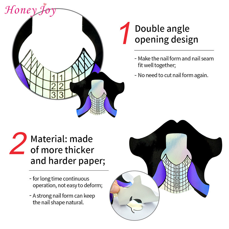 100 komada Okrugli vrhovi Dizajn Nail Art Forms Naljepnica Tvrdi Nail Forms Vodič za produžavanje Samoljepljivi savjeti za akril UV gel Nail Art