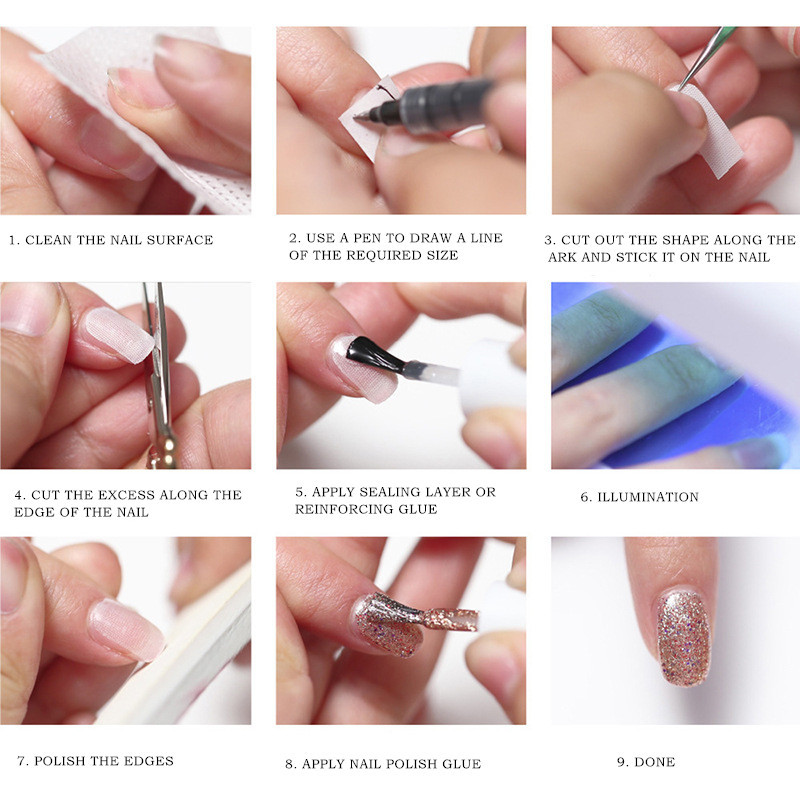 1 rola za popravak noktiju od staklenih vlakana od svilenog omotača UV gel od francuskih građevinskih vlakana, samoljepljiva naljepnica za nastavak za nokte, alat za manikuru