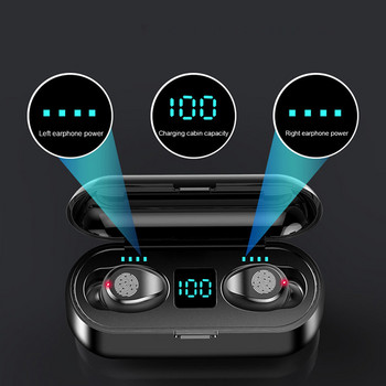 F9 TWS ασύρματα ακουστικά Bluetooth Ακουστικά Sport Touch Mini Earbuds Stereo Bass Headset με θήκη φόρτισης 2000mAh Power Bank