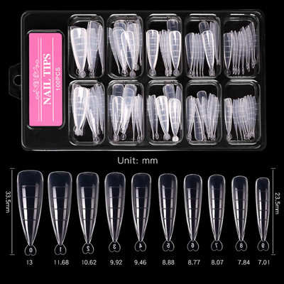 100 db Gyorsan építő körömforma tippek Köröm Kettős Formák Ujjhosszabbító Köröm Art UV Extend Gel Finger Stiletto Nails