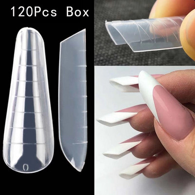 120 db-os doboz Dual Forms Build Nail Poly Extend Gel Tools Orosz Mandula Felső Forma Penész Köröm Tippek Teljes fedő Újrahasználható köröm manikűr
