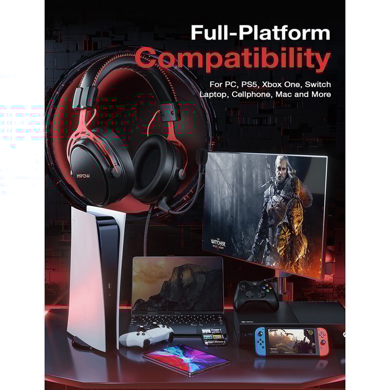 Mpow/Soulsens Air SE PS4 Gaming Headset 3D Surround Sound Žičane slušalice s mikrofonom za poništavanje buke za PS4 PS5 Xbox One Switch